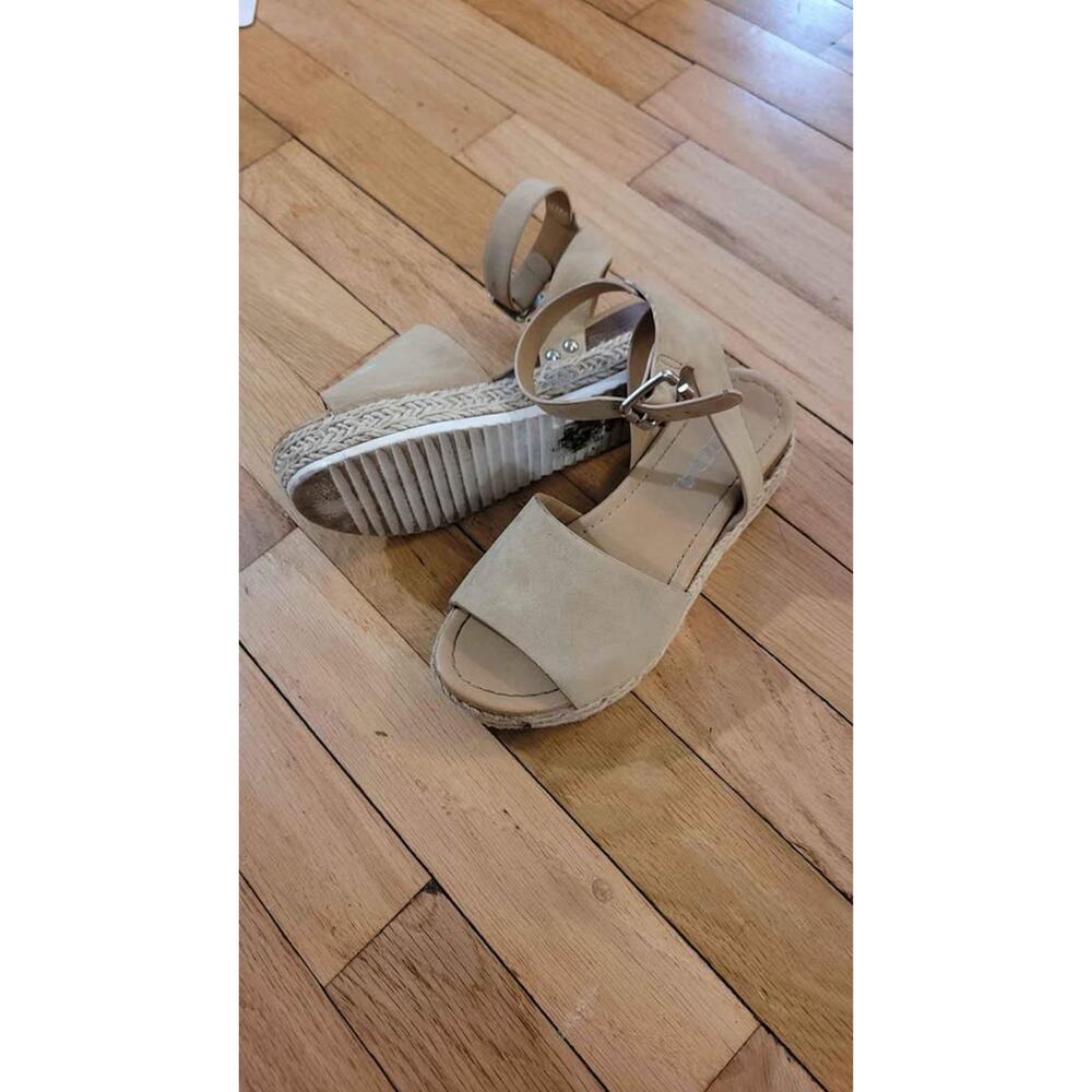 Espadrille Flatform Sandals Ankle Strap Faux Suede Beige Casual Shoes Girls 13